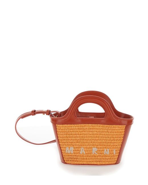 Marni Brown Tropicalia Micro Handbag With Logo Lettering Detail