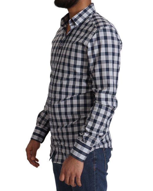 Dolce & Gabbana Blue Elegant & Checkered Slim Fit Dress Shirt for men