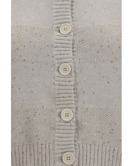 Brunello Cucinelli Gray Long-Sleeve Crewneck Cotton Sweater