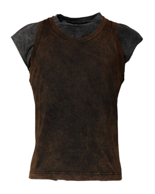 Dolce & Gabbana Black Cotton Round Neck Sleeveless T-Shirt for men