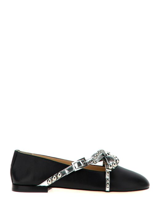 Mach & Mach Black 'Crystal Studs' Ballet Flats