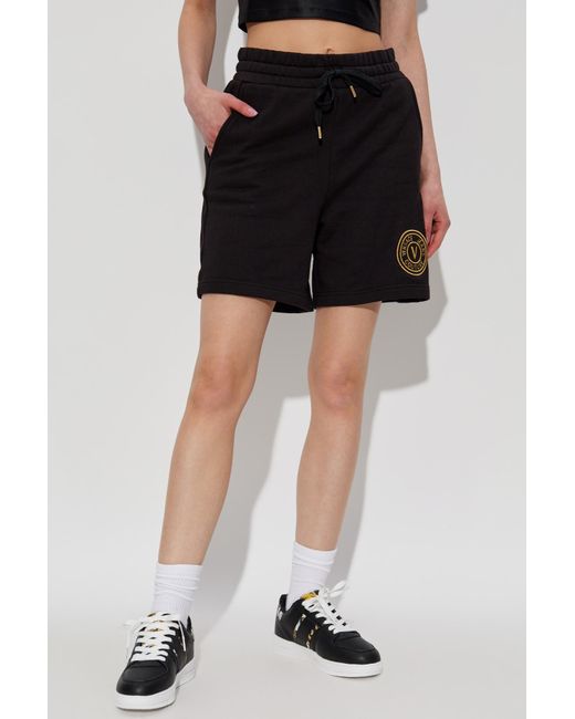 Versace Jeans Couture Black Shorts With Embroidered Logo