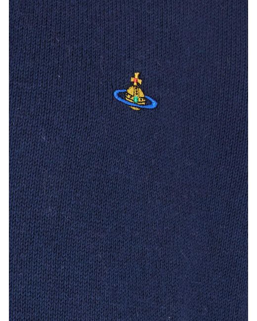 Vivienne Westwood Blue V-Neck Cardigan With Orb Decoration On The Front for men