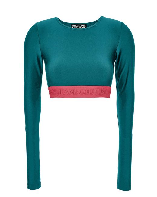 Versace Green Jeans Couture Crop Top With Long Sleeves
