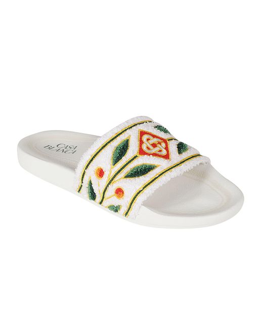 Casablancabrand White Embroidered Terry Sliders for men