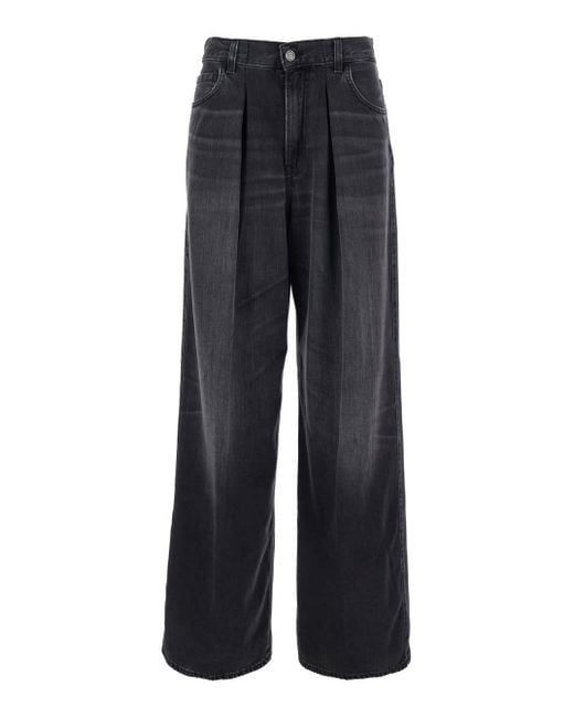 Haikure Blue Jeans With Front Pleats And Logo Patch On The Back