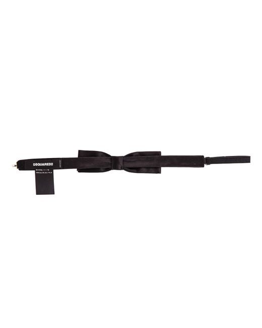 DSquared² White Thin Silk Bow Tie With Hook Closure And Logo Label for men