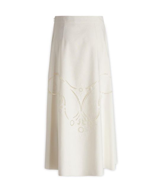Chloé White Embroidered High-Waisted Midi Skirt