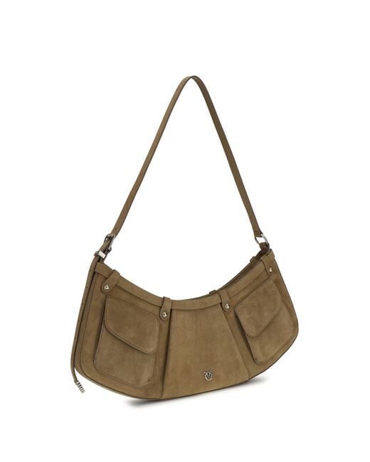 Pinko Natural Large Pocket Body Shoulder Bag Suede Calf Leather Bos Taurus