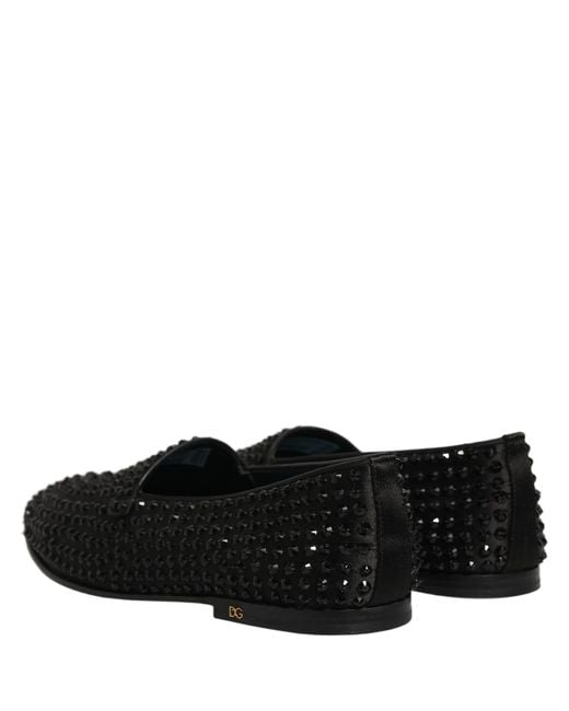Dolce & Gabbana Black Rhinestone Embellished Loafers Shoes Leather for men