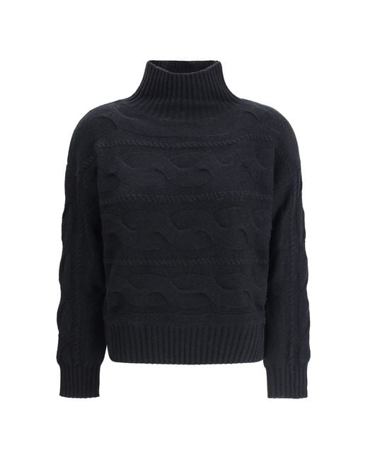 Max Mara Blue High-Neck Cable-Knit Sweater