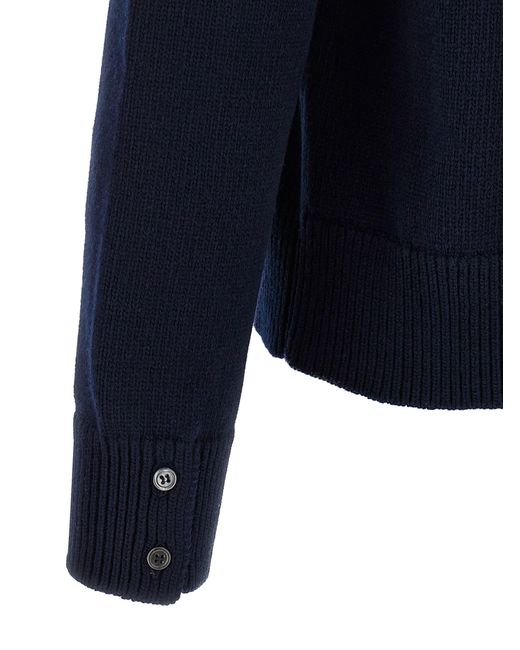 Thom Browne Blue 4Bar Half Zip Sweater for men