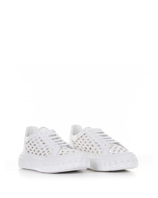 Casadei White Perforated Leather Sneaker With Maxi Logo
