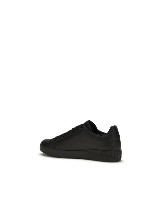 Dolce & Gabbana Black Calf Leather Bos Taurus Low Top Sneakers for men