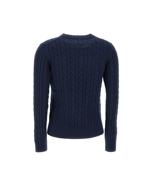 Sun 68 Blue Round Neck Cable Cotton Sweater