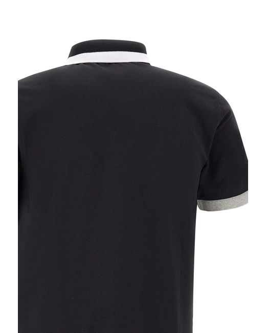 Sun 68 Black Big Stripe Cotton Polo Shirt for men