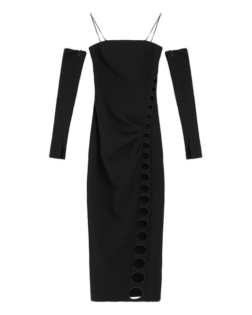 Cult Gaia Black Fitted Dress With Off-Shoulder Design Polyester