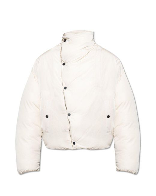 Jacquemus White Asymmetric Buttoned Highneck Puffer Jacket for men