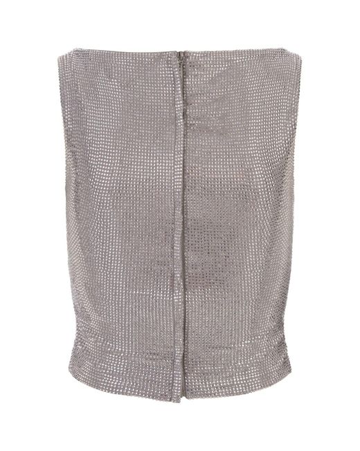 GIUSEPPE DI MORABITO Gray Top With Crystals And Applied Flowers