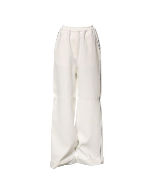Dolce & Gabbana White Wide Leg Contrast Piping Pants