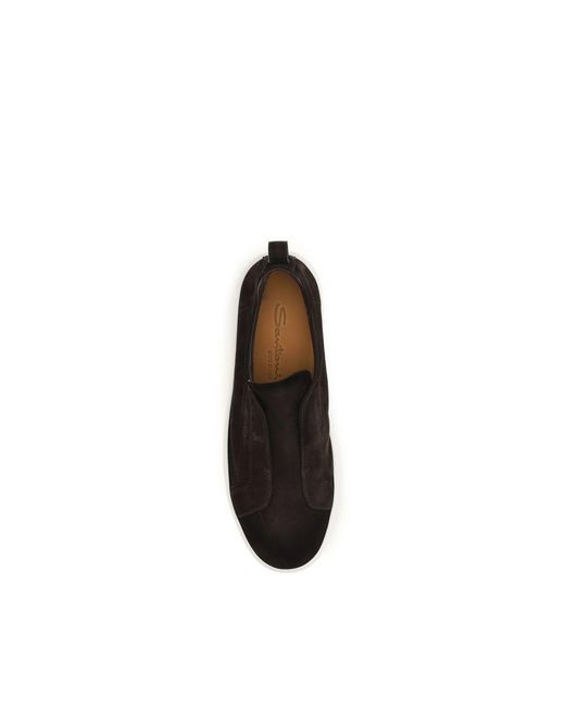 Santoni Black Brown Calf Leather Bos Taurus Sneakers for men