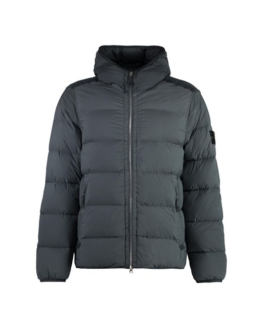 Stone Island Hooded Techno Fabric Down Jacket in Black for Men Lyst UK
