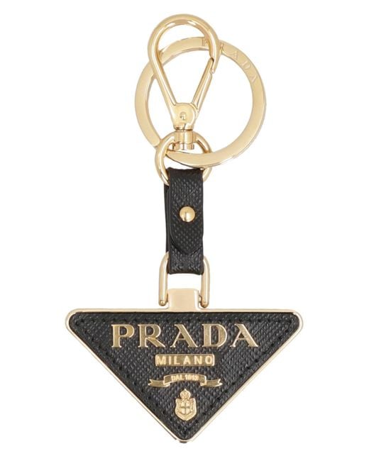 Prada White Leather Keyring With Logo