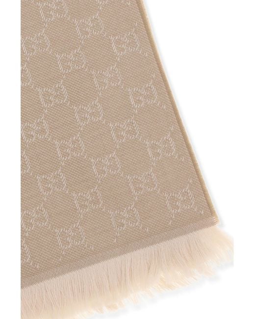 Gucci Natural Gg Supreme Embroidered Wool Scarf Ovis Aries