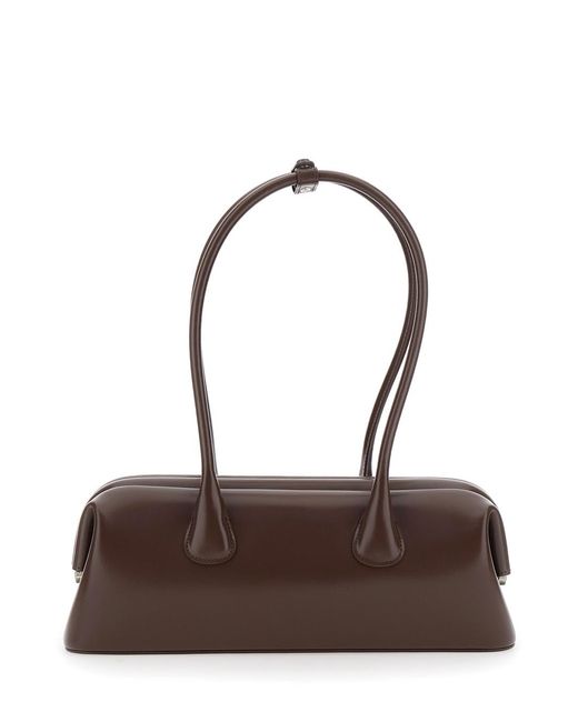 OSOI Brown Shoulder Bag Boat Wide With Round Handles And Lettering Logo On The Front