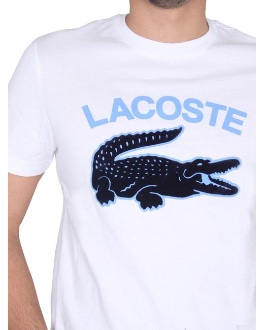 Lacoste White Regular Fit Crocodile Print Tee Xl S for men