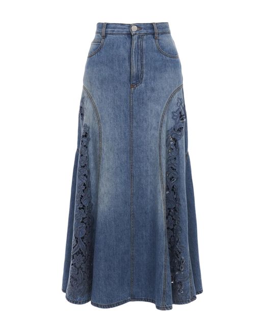 Chloé Blue Denim&leather Skirt