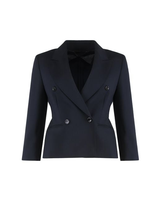Max Mara Blue Crop Blazer Wool Fabric Virgin Blazers
