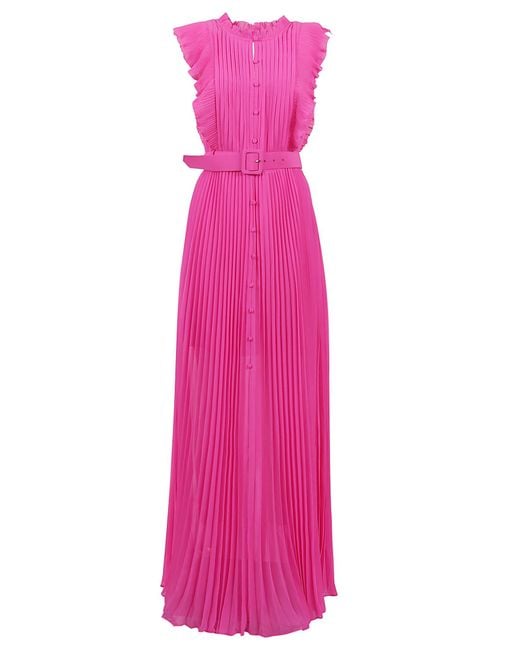 Self-Portrait Pink Chiffon Sleeveless Ruffle Maxi Dress | Lyst