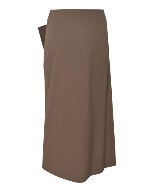 Yohji Yamamoto Brown Pleat Detail Asymmetric Skirt