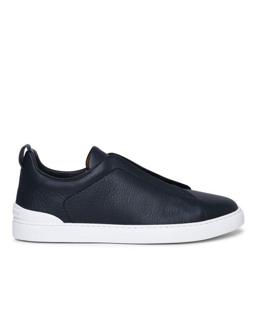 Zegna 'triple Stitch' Blue Leather Sneakers for men