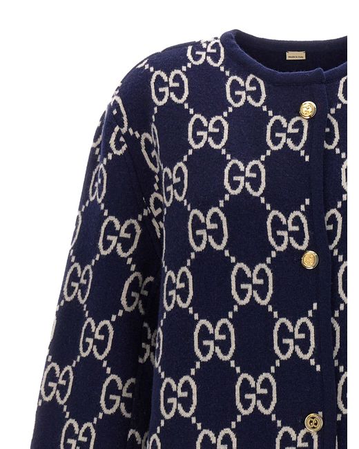 Gucci Blue Gg Jacquard Reversible Cardigan