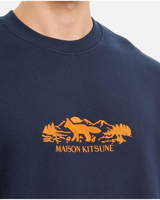 Maison Kitsuné Blue Outdoor Profile Fox Crewneck Sweatshirt for men