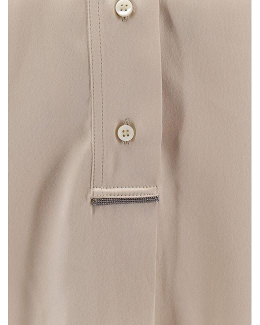Brunello Cucinelli Natural Silk Shirt With Monili Detail