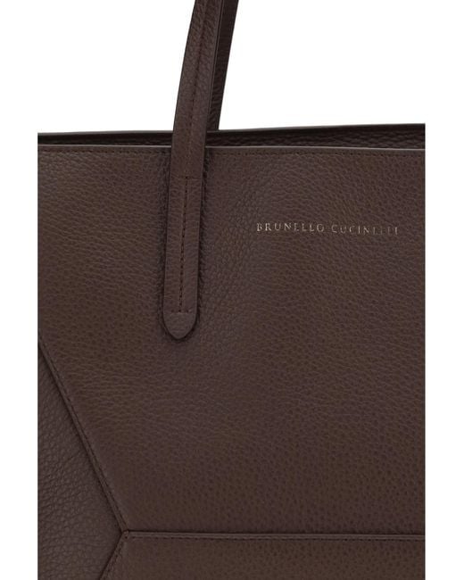 Brunello Cucinelli Brown Leather Tote Bag Calf Bos Taurus Shoulder