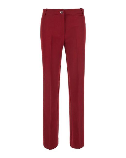 Pinko Red High-Waisted Crepe Trousers Polyester