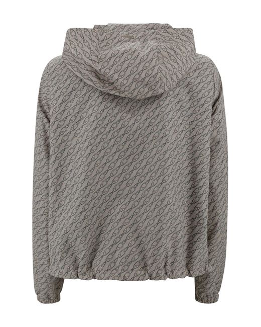 Herno Gray Printed Jacket With Drawstring Hem And Hood