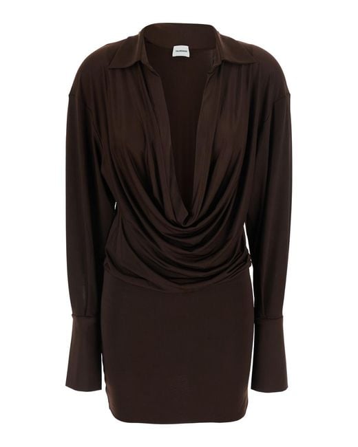 ANDAMANE Black Mini Dress Lilia With Deep V-Neck Fabric For