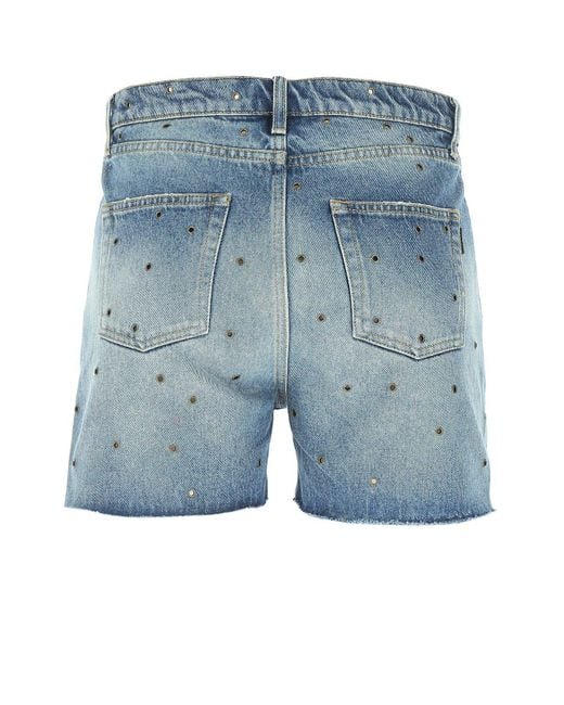 Saint Laurent Blue Studded Denim Shorts for men