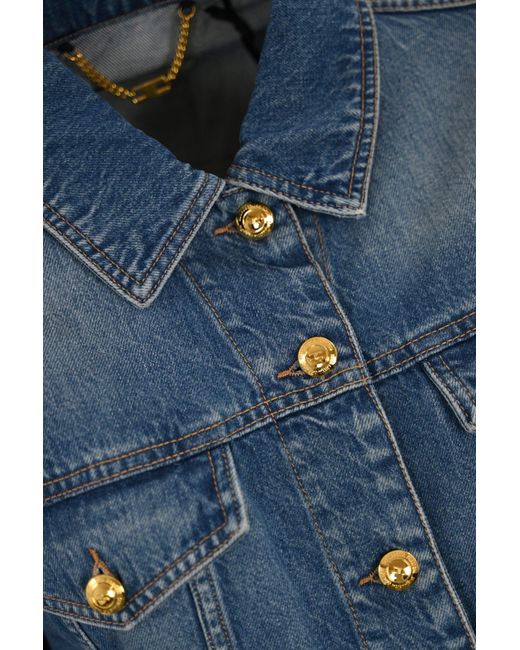 Elisabetta Franchi Blue Oversized Cropped Denim Jacket