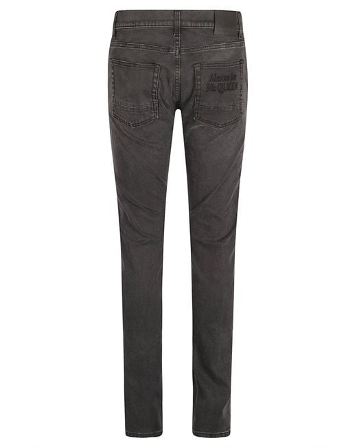 Alexander McQueen Gray Logo Embroidered 5 Pockets Jeans for men