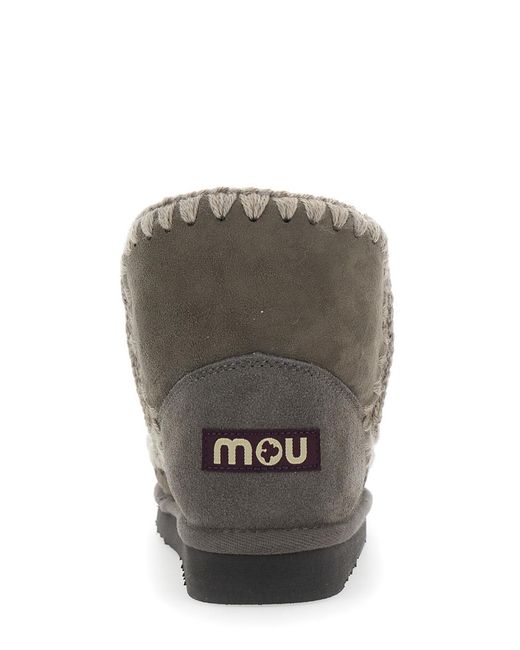 Mou Brown Eskimo Ankle Boots With Crochet Details And Logo Patch On The Rear