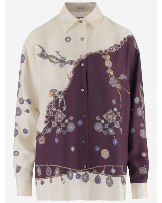 Versace Purple Silk Shirt With Print