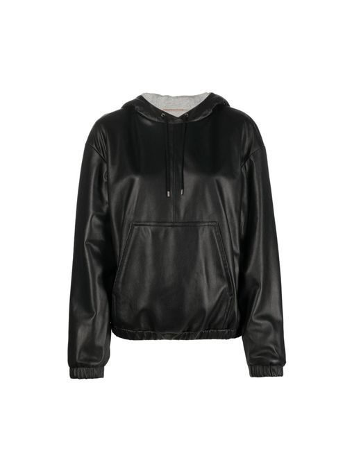 Saint Laurent Black Leather Hoodded Top