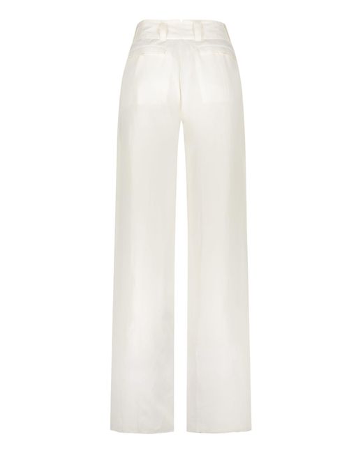 Ferragamo White Silk And Linen Trousers