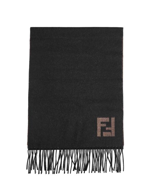 Fendi Black Silk And Sand Two-Tone Wool And Cashmere Scarf for men
